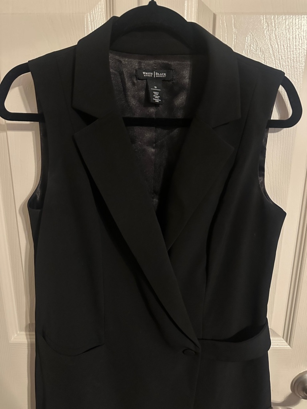 White House Black Market Button Front Sleeveless Tuxedo Dress, Black, Sz 10 - Picture 3 of 12